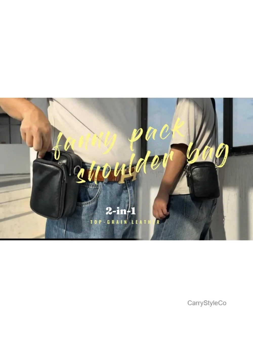 Full-Grain Leather Messenger Crossbody Bag for Men Adjustable Strap Work